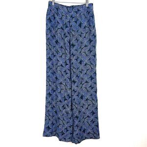 Evereve Women’s Pull On Wide Leg Pants sz M Blue Flowy Boho Beach Resort Wear